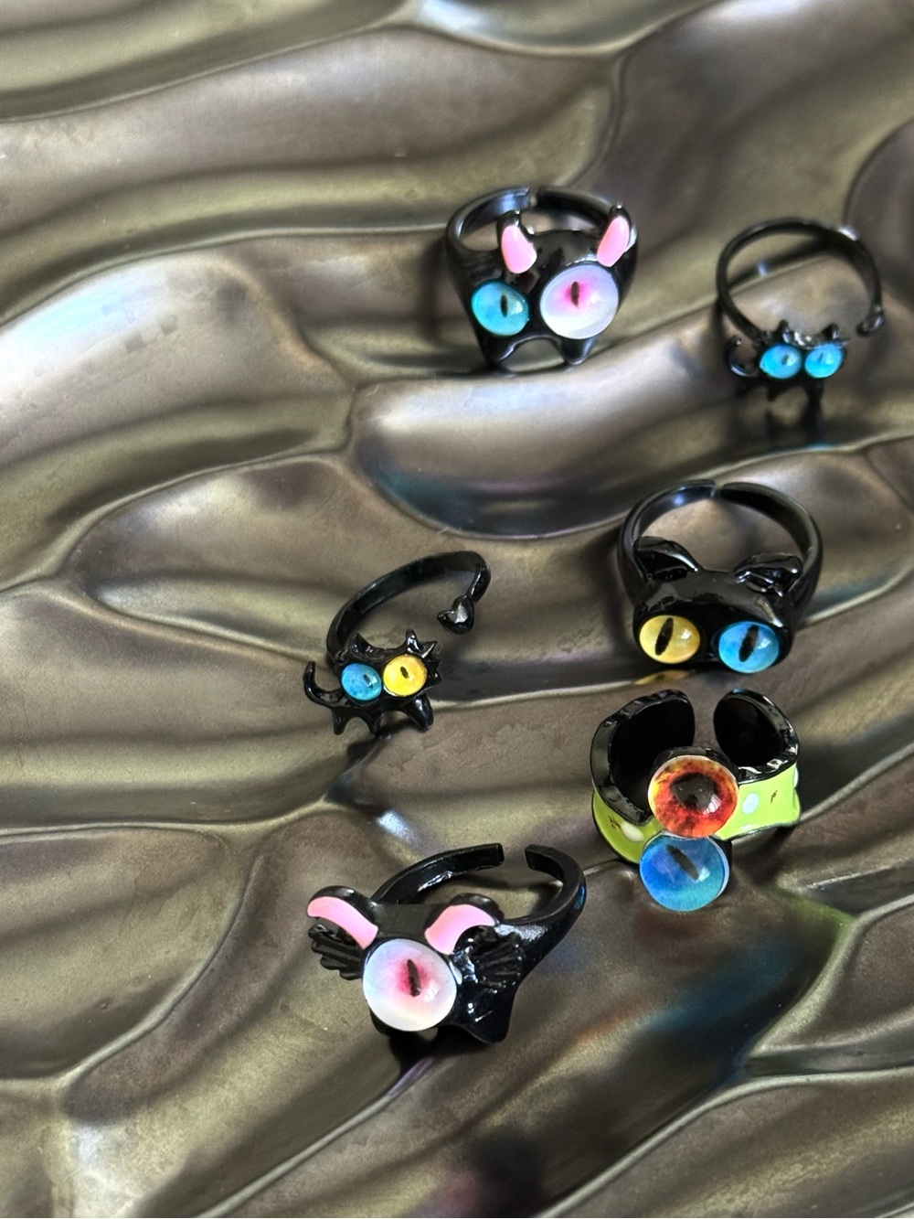 Night Messengers Monster Eye Resin Ring Set of 6 | Adjustable Kawaii Goth